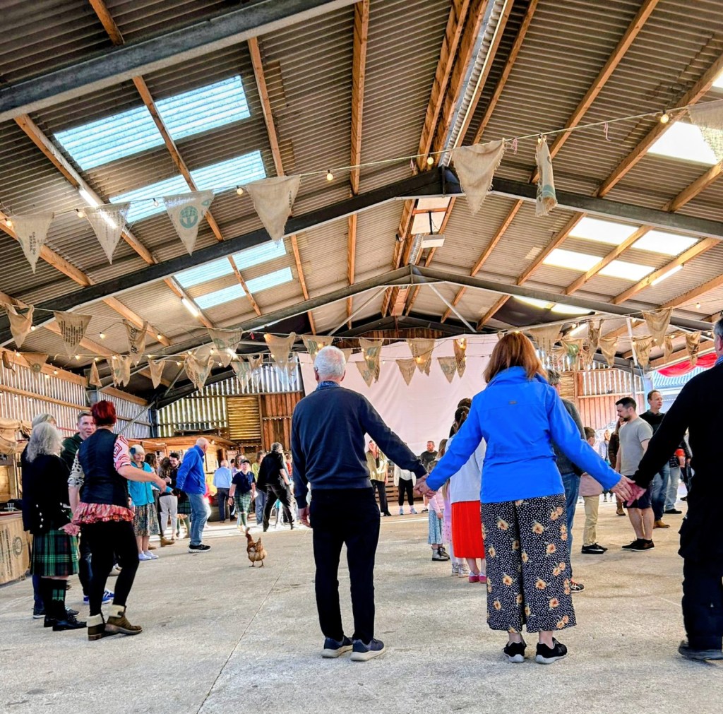 Dancing with hens at Tresemple farm